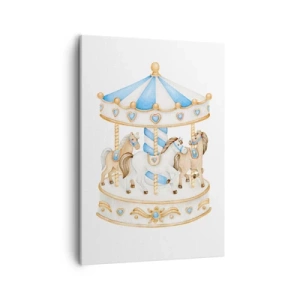 Cuadro sobre lienzo - Impresión de Imagen - Un carrusel en colores pastel sobre un fondo blanco. - 50x70cm - Dulce infancia - Decoración de pared moderna para salón y dormitorio ARTTOR