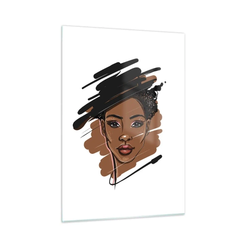 Cuadro sobre vidrio - Impresiones sobre Vidrio - Retrato de una mujer negra en un estilo de boceto de moda. - 50x70cm - Dulce como el chocolate - Decoración de pared moderna para salón y dormitorio ARTTOR