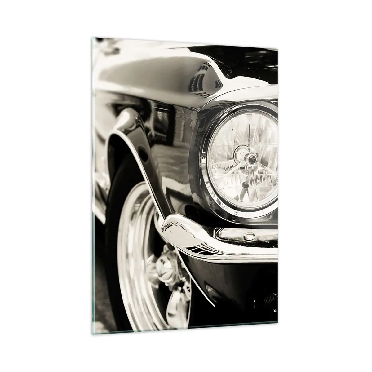 Cuadro sobre vidrio - Impresiones sobre Vidrio - Primer plano del frontal de un coche clásico en sepia. - 50x70cm - Brillo perdurable - Decoración de pared moderna para salón y dormitorio ARTTOR