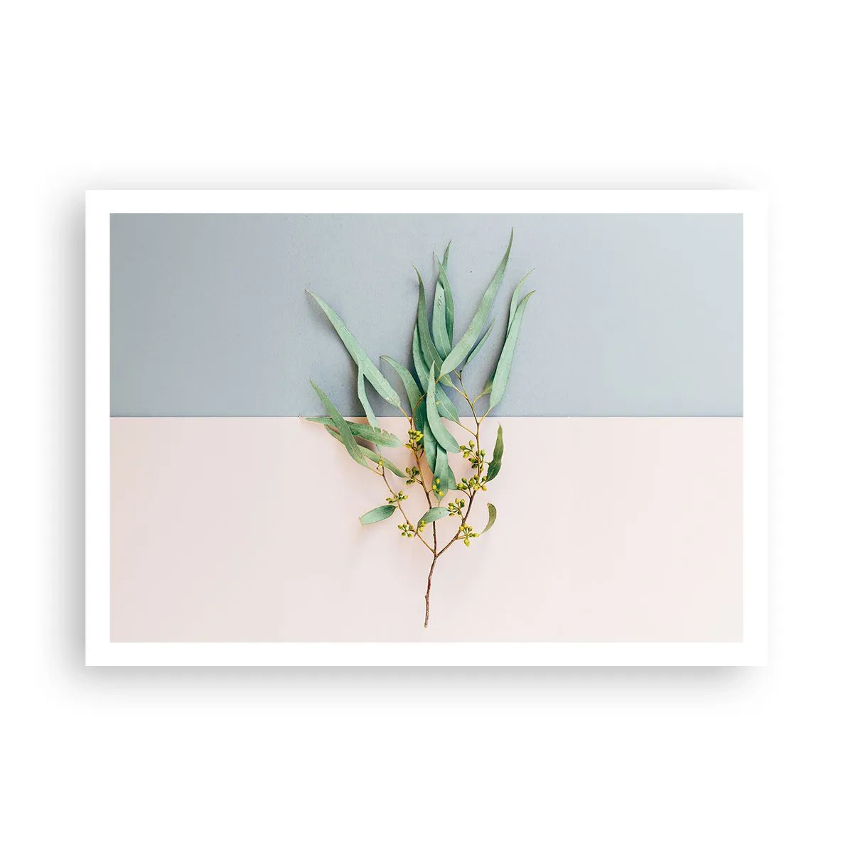 Póster - Una rama con hojas sobre un fondo de tonos pastel. - 100x70cm - La sutileza del pastel - Decoración de pared moderna para salón y dormitorio ARTTOR
