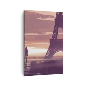 Cuadro sobre lienzo - Impresión de Imagen - Una figura mirando la Torre Eiffel a la luz del sol poniente. - 80x120cm - Sólo ellas dos - Decoración de pared moderna para salón y dormitorio ARTTOR