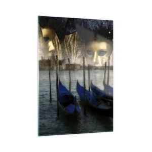 Cuadro sobre vidrio - Impresiones sobre Vidrio - Venecia con góndolas y máscaras de carnaval - 50x70cm - El tiempo de carnaval ha comenzado - Decoración de pared moderna para salón y dormitorio ARTTOR