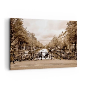 Cuadro sobre lienzo - Impresión de Imagen - Puente para bicicletas sobre el canal en sepia - 120x80cm - Holanda solo hay una - Decoración de pared moderna para salón y dormitorio ARTTOR