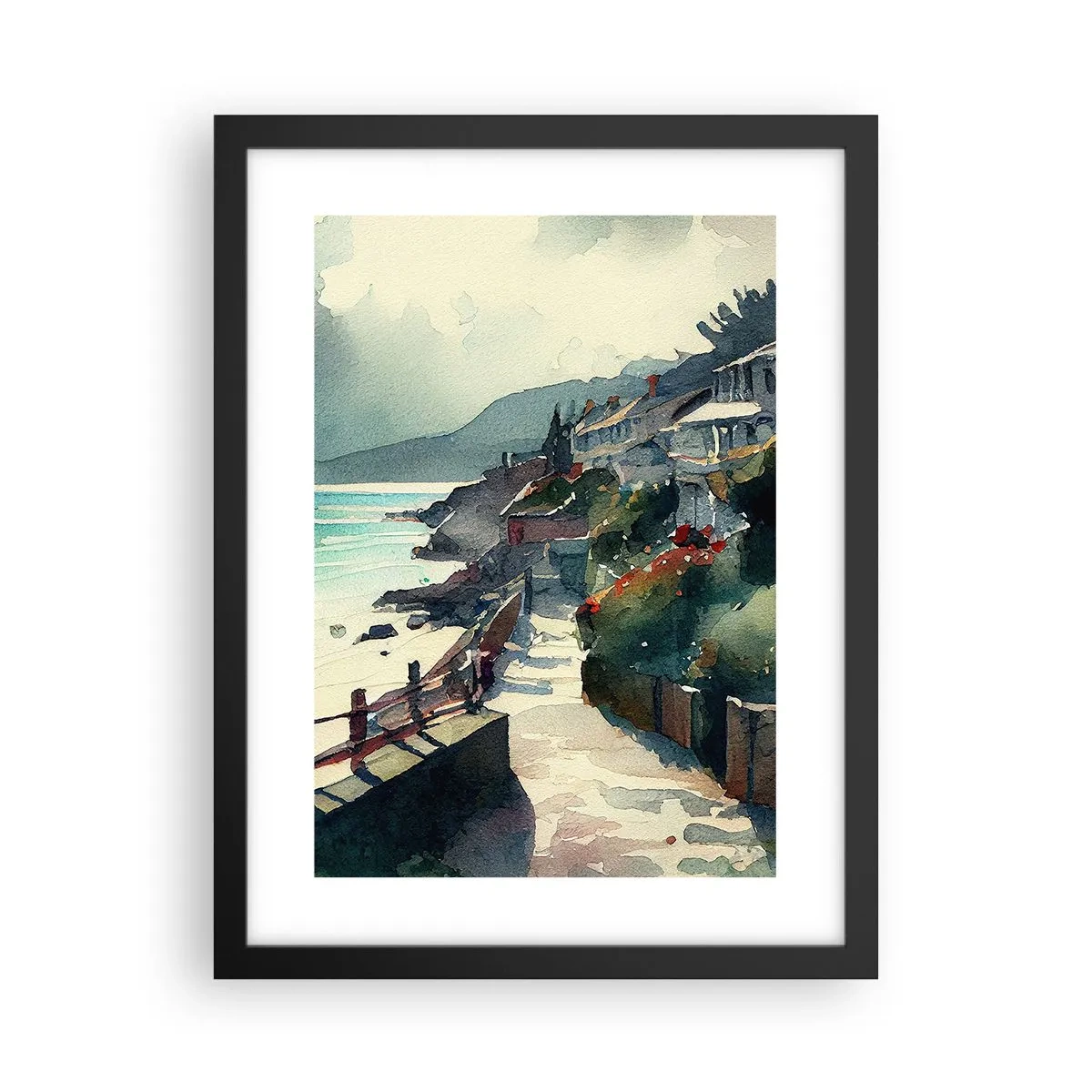 Póster en marco negro - Ciudad mediterránea - 30x40 cm