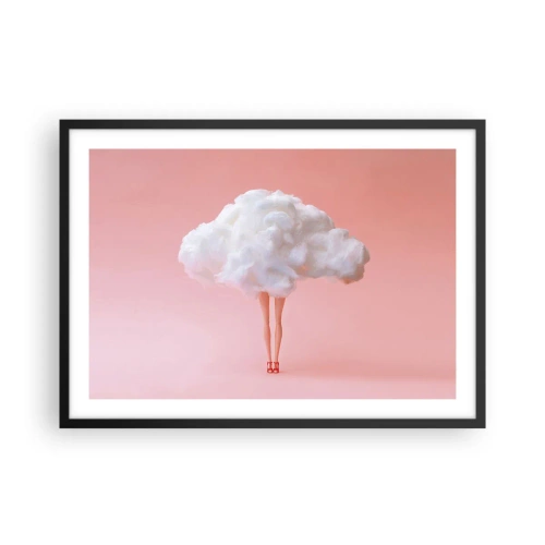 Póster en marco negro - Piernas en una nube sobre un fondo rosa - 70x50cm - Dulce promesa - Decoración de pared moderna para salón y dormitorio ARTTOR