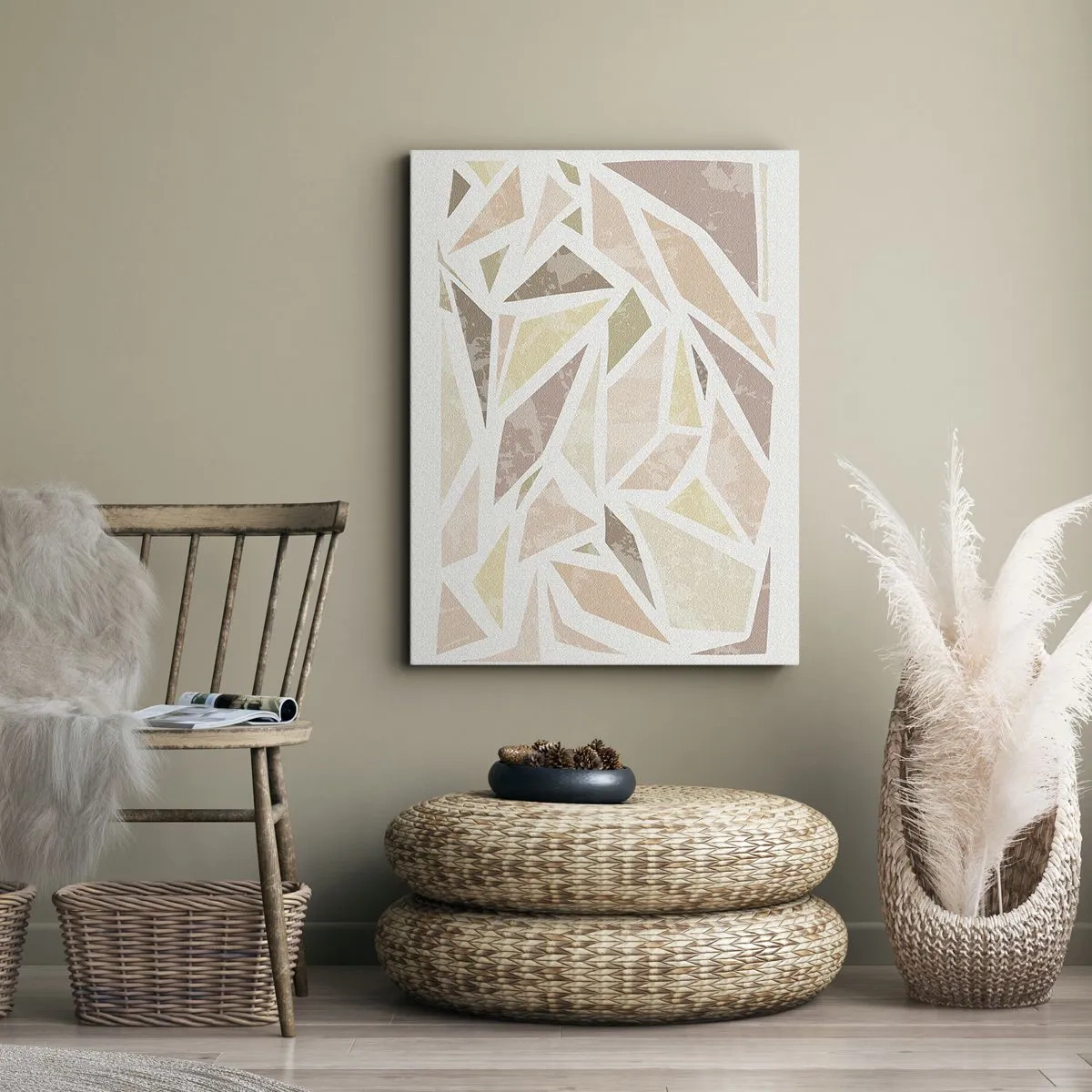 Cuadro sobre lienzo - Impresión de Imagen - Formas geométricas abstractas en colores pastel - 50x70cm - Composición de vidrieras - Decoración de pared moderna para salón y dormitorio ARTTOR