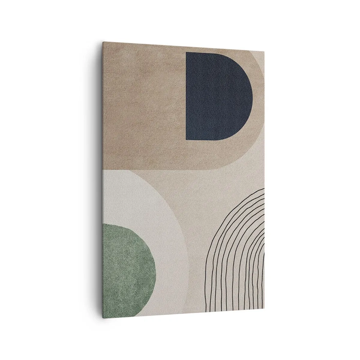 Cuadro sobre lienzo - Impresión de Imagen - Formas geométricas en tonos beige y verde. - 80x120cm - La delicadeza de un óvalo - Decoración de pared moderna para salón y dormitorio ARTTOR