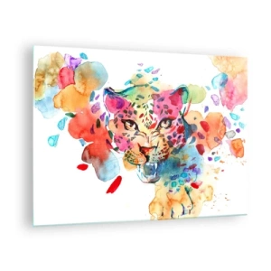 Cuadro sobre vidrio - Impresiones sobre Vidrio - Retrato colorido en acuarela de un leopardo - 70x50cm - La bella y la bestia - Decoración de pared moderna para salón y dormitorio ARTTOR