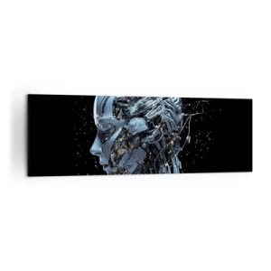 Cuadro sobre lienzo - Impresión de Imagen - Retrato futurista de un cyborg en estilo industrial sobre fondo negro. - 160x50cm - La tecnología es una mujer - Decoración de pared moderna para salón y dormitorio ARTTOR