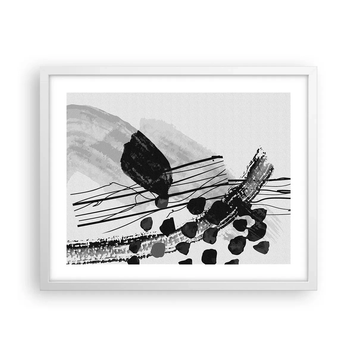 Póster en marco blanco - Abstracción orgánica en blanco y negro - 50x40 cm