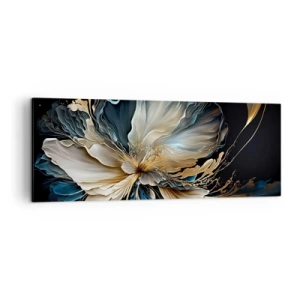 Cuadro sobre lienzo - Impresión de Imagen - Una flor en tonos dorados y azul marino sobre un fondo negro. - 140x50cm - Flor de helecho de cuento - Decoración de pared moderna para salón y dormitorio ARTTOR