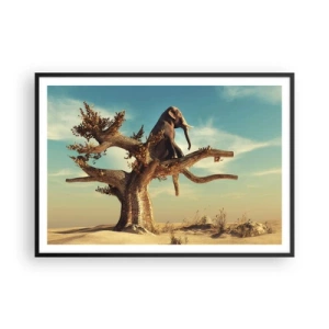 Póster en marco negro - Un elefante sentado en un árbol en un paisaje surrealista. - 100x70cm - Un nuevo punto de vista - Decoración de pared moderna para salón y dormitorio ARTTOR
