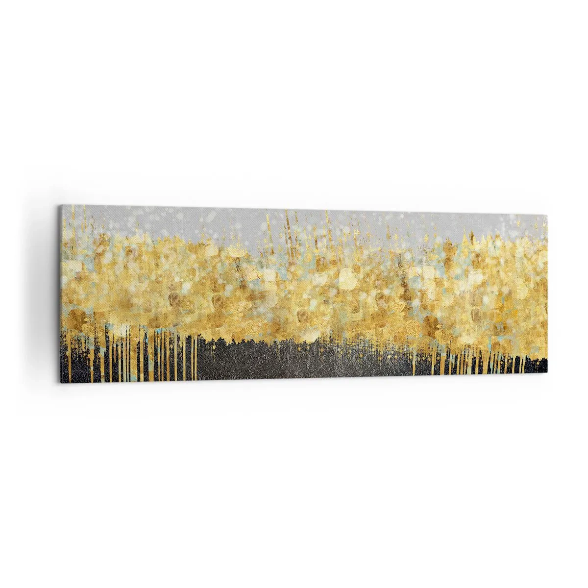 Cuadro sobre lienzo - Impresión de Imagen - Composición abstracta en tonos dorados y negros. - 160x50cm - Hacia arriba y hacia abajo - Decoración de pared moderna para salón y dormitorio ARTTOR