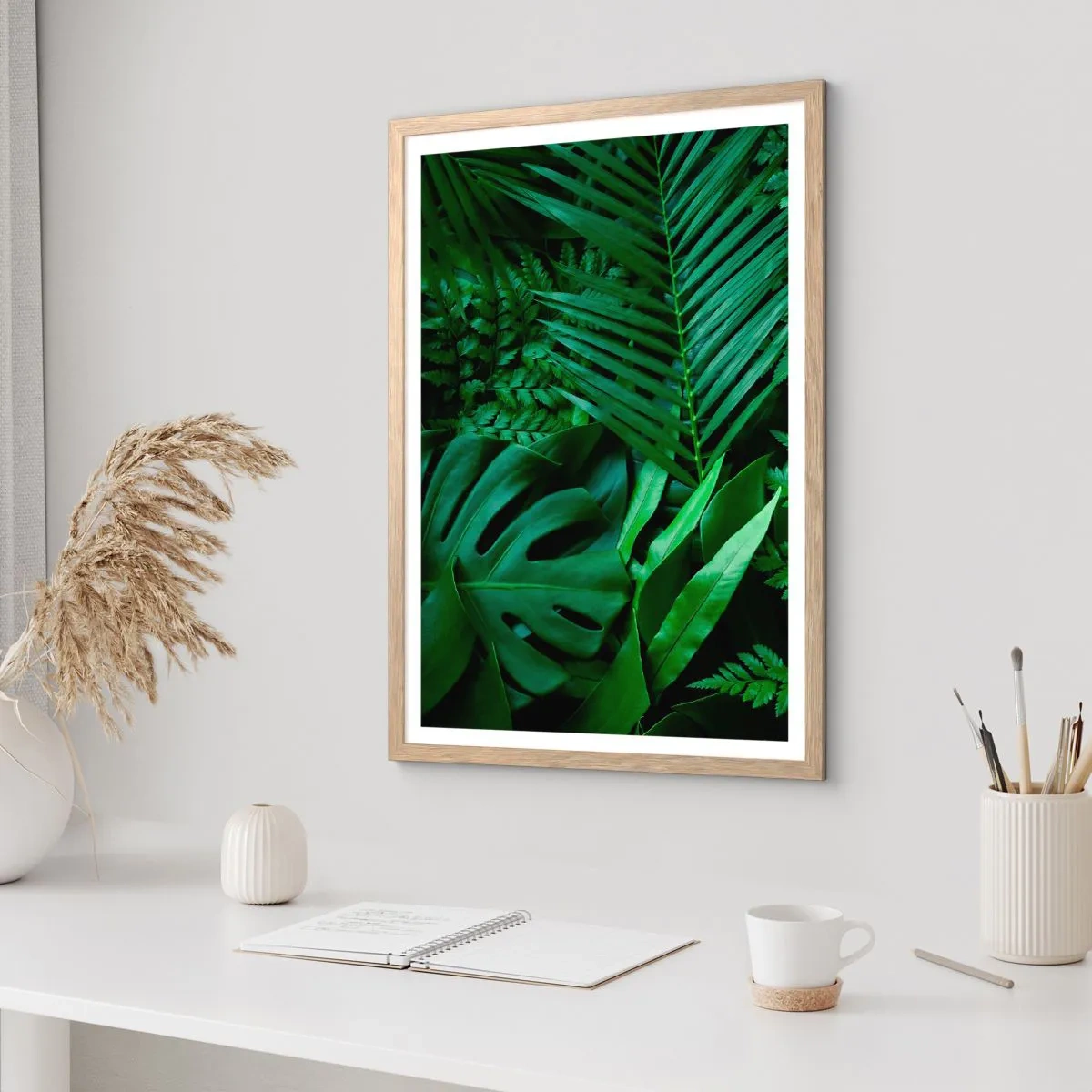 Póster en marco roble claro - Abrazo verde - 70x100 cm