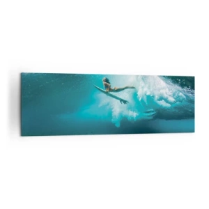 Cuadro sobre lienzo - Impresión de Imagen - Surfista bajo una ola en el agua azul del océano - 160x50cm - Mundo submarino - Decoración de pared moderna para salón y dormitorio ARTTOR