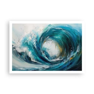 Póster - Una ola dinámica en tonos azules y turquesas. - 100x70cm - Portal marino - Decoración de pared moderna para salón y dormitorio ARTTOR
