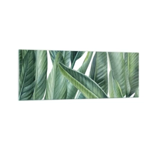 Cuadro sobre vidrio - Impresiones sobre Vidrio - Hojas verdes en un estilo botánico minimalista. - 140x50cm - Vegetación en estado puro - Decoración de pared moderna para salón y dormitorio ARTTOR