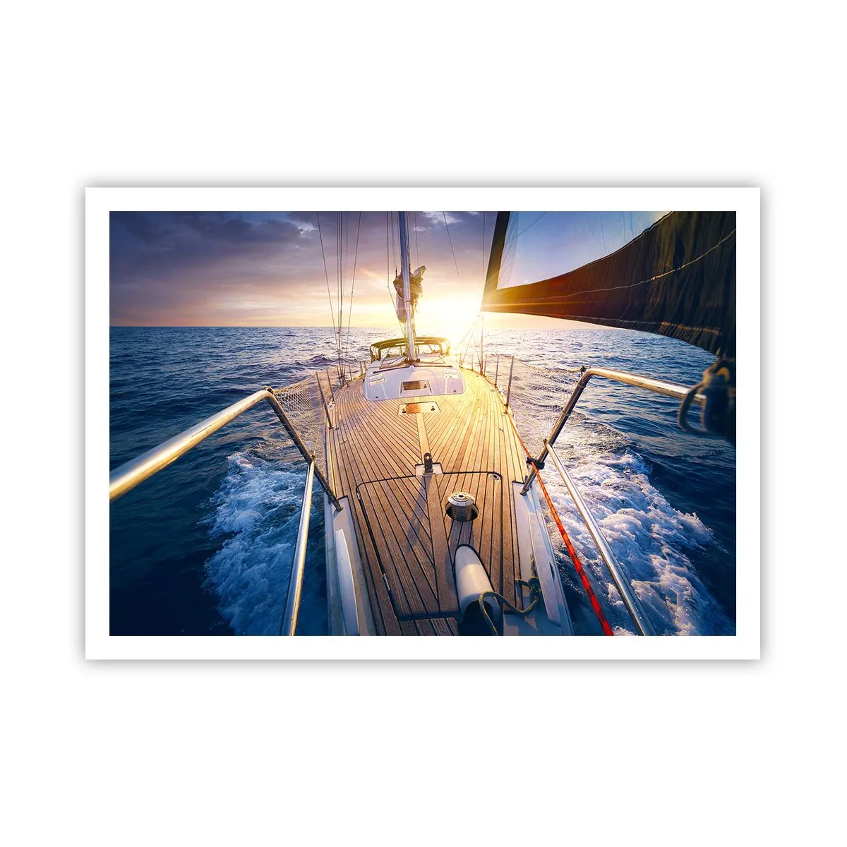 Póster - Yate en el mar durante la puesta de sol - 100x70cm - Corriendo sobre las olas - Decoración de pared moderna para salón y dormitorio ARTTOR