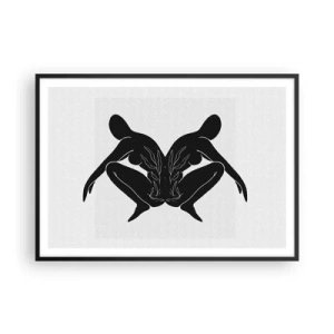 Póster en marco negro - Siluetas negras en posición simétrica sobre un fondo blanco. - 100x70cm - Un alma compartida - Decoración de pared moderna para salón y dormitorio ARTTOR