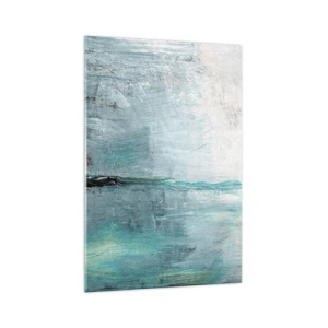 Cuadro sobre vidrio - Impresiones sobre Vidrio - Abstracción en tonos turquesa y gris. - 70x100cm - Horizontalmente sobre el azul - Decoración de pared moderna para salón y dormitorio ARTTOR