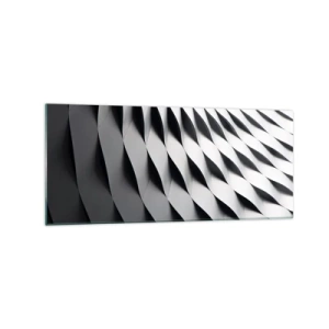 Cuadro sobre vidrio - Impresiones sobre Vidrio - Patrón geométrico abstracto en tonos blanco y negro. - 120x50cm - En la superficie de las ondas - Decoración de pared moderna para salón y dormitorio ARTTOR
