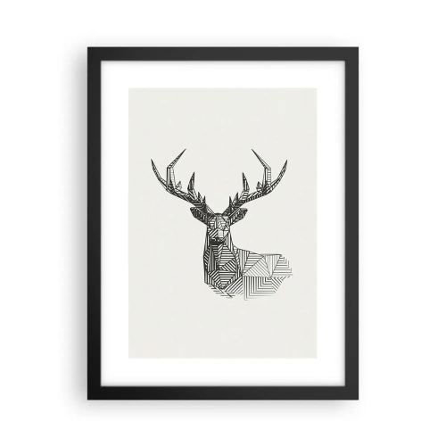 Póster en marco negro - Ciervo en estilo cubista - 30x40 cm