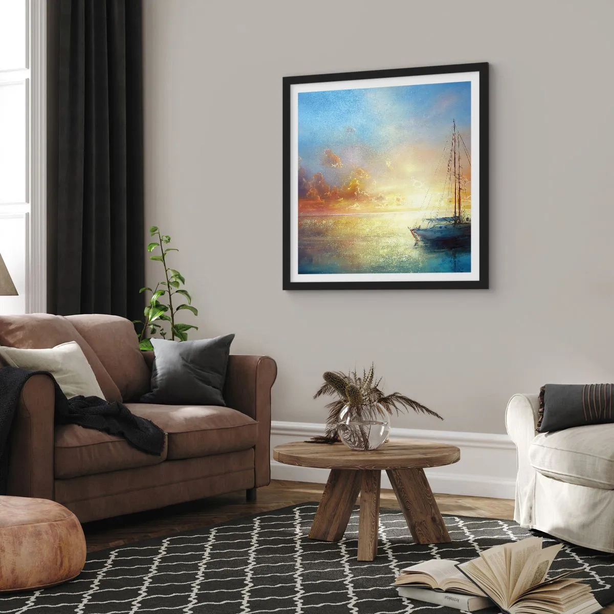 Póster en marco negro - En una bahía dorada - 60x60 cm