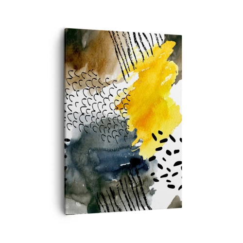 Cuadro sobre lienzo - Impresión de Imagen - Una composición abstracta con acentos amarillos y patrones gráficos. - 50x70cm - Reunión de los elementos - Decoración de pared moderna para salón y dormitorio ARTTOR