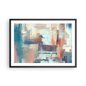 Póster en marco negro - Composición abstracta en tonos azules y beige. - 70x50cm - Alcanzando la luz - Decoración de pared moderna para salón y dormitorio ARTTOR