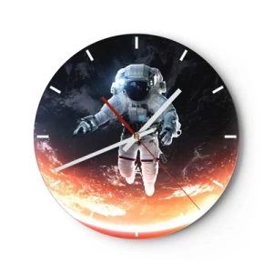 Reloj de pared - Reloj de vidrio - Un astronauta flotando en el espacio con una vista de la Tierra. - 30x30cm - ¿Puedo quedarme un rato más? - Decoración de pared moderna para salón, cocina y dormitorio ARTTOR