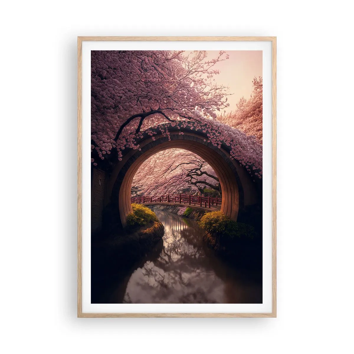 Póster en marco roble claro - Primavera japonesa - 70x100 cm