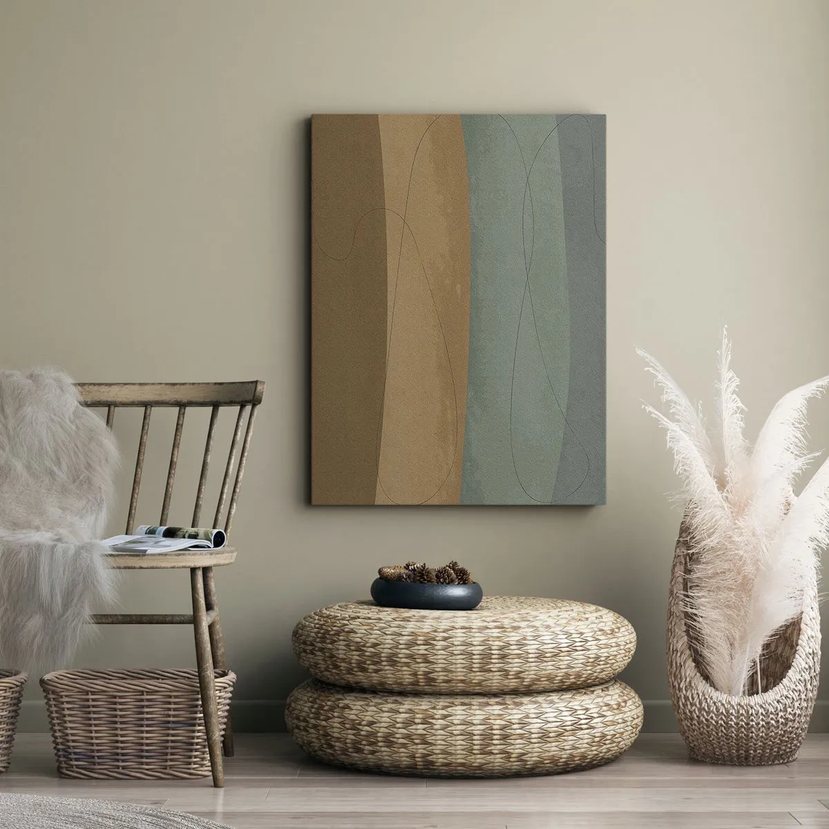 Cuadro sobre lienzo - Impresión de Imagen - Composición abstracta en tonos tierra naturales. - 50x70cm - Composición horizontal - Decoración de pared moderna para salón y dormitorio ARTTOR