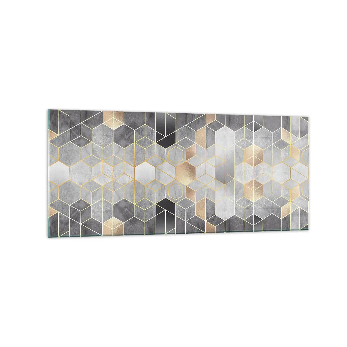 Cuadro sobre vidrio - Impresiones sobre Vidrio - Patrón geométrico en tonos dorados - 120x50cm - Composición de diamantes - Decoración de pared moderna para salón y dormitorio ARTTOR
