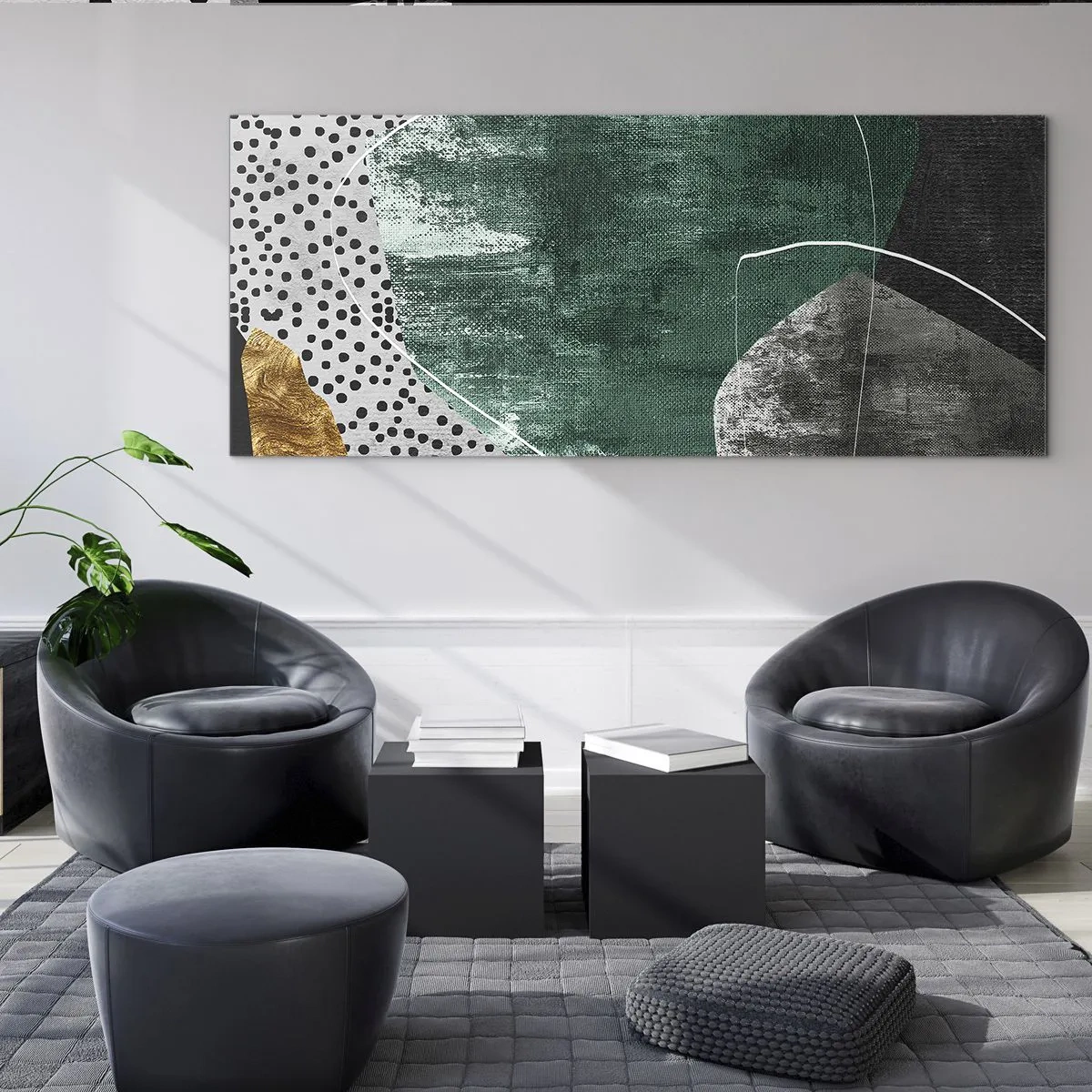 Cuadro sobre vidrio - Impresiones sobre Vidrio - Abstracción colorista con un copo de oro - 90x30 cm