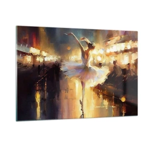 Cuadro sobre vidrio - Impresiones sobre Vidrio - Bailarina a la luz de las luces de la ciudad. - 120x80cm - Un milagro en la calle - Decoración de pared moderna para salón y dormitorio ARTTOR
