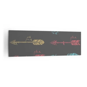 Cuadro sobre lienzo - Impresión de Imagen - Patrón de flecha estilizada en colores pastel sobre un fondo oscuro - 160x50cm - Flechas - Decoración de pared moderna para salón y dormitorio ARTTOR
