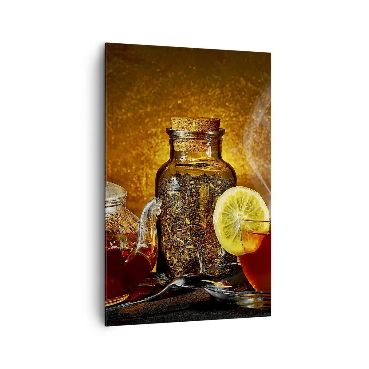 Cuadro sobre lienzo - Impresión de Imagen - Té en jarra de cristal con limón y té suelto. - 80x120cm - Al estilo de los maestros holandeses - Decoración de pared moderna para salón y dormitorio ARTTOR