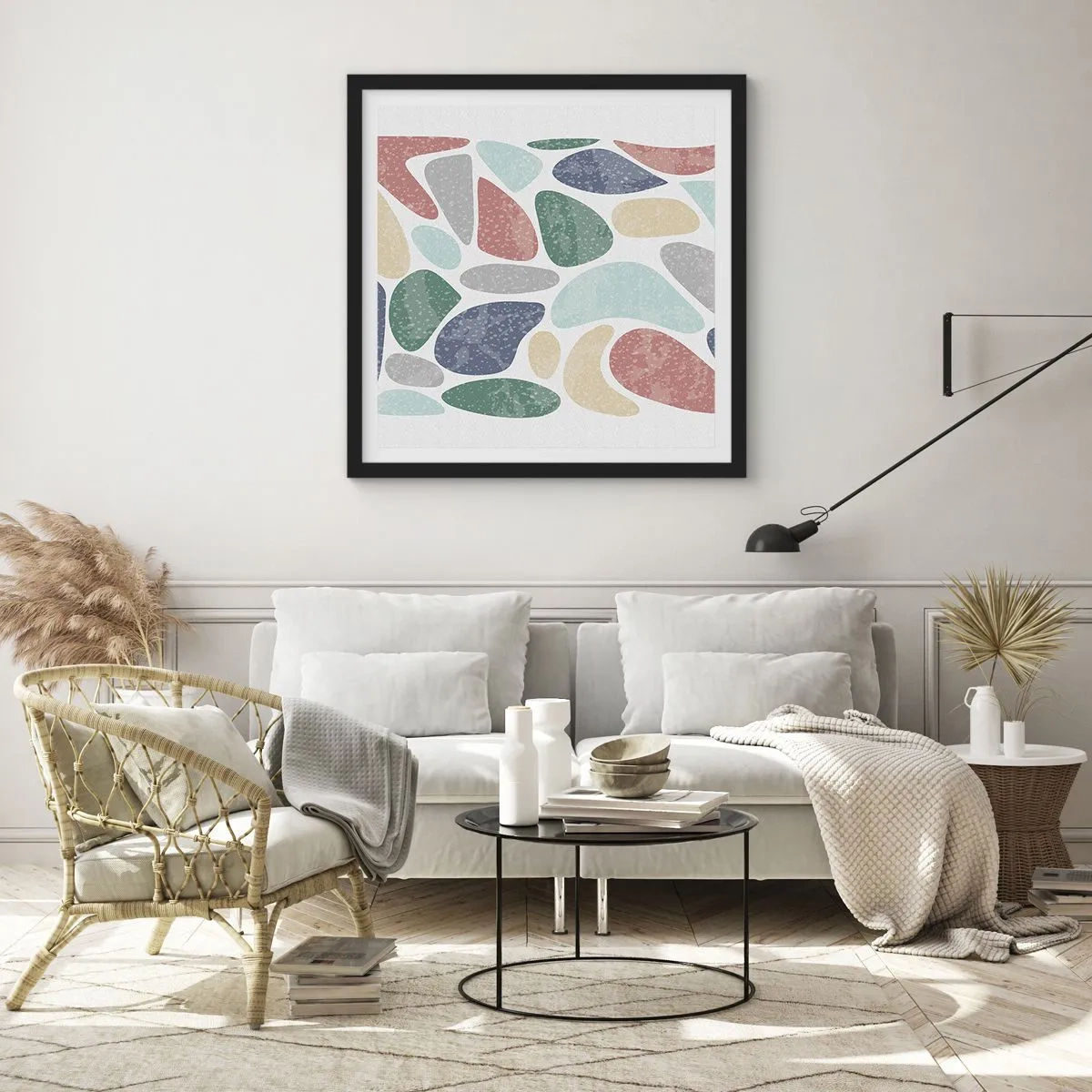 Póster en marco negro - Mosaico de colores empolvados - 60x60 cm