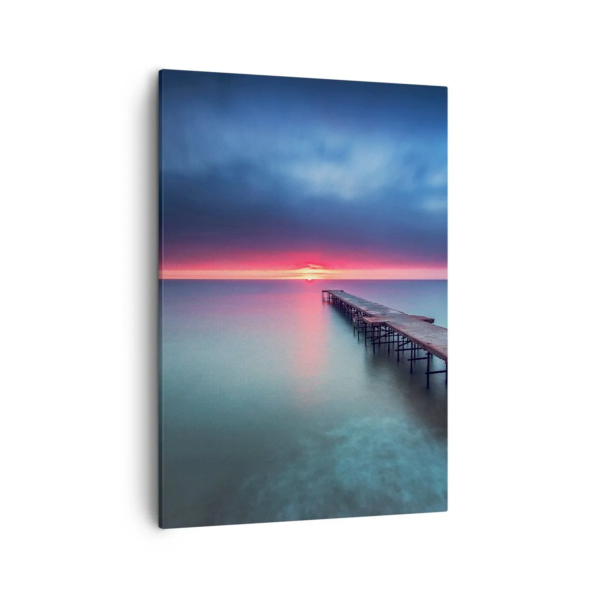 Cuadro sobre lienzo - Impresión de Imagen - Un muelle de madera que conduce directamente al mar al atardecer. - 50x70cm - Entre el cielo y el agua - Decoración de pared moderna para salón y dormitorio ARTTOR