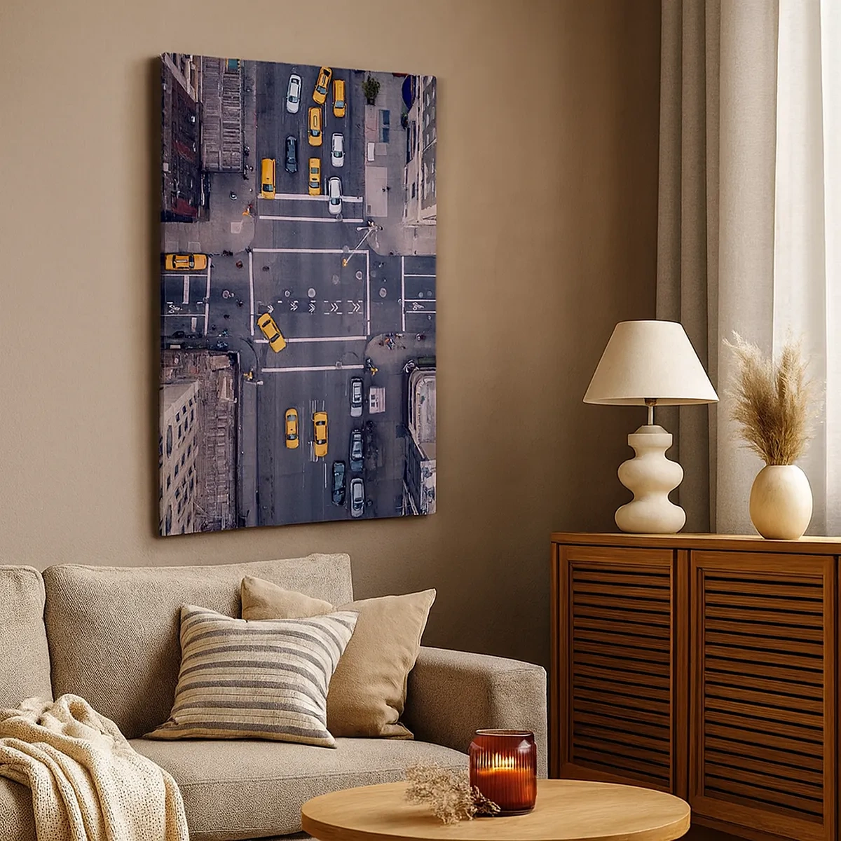 Cuadro sobre lienzo - Impresión de Imagen - Vista aérea de una calle concurrida de la ciudad - 50x70cm - Una simple elección - Decoración de pared moderna para salón y dormitorio ARTTOR