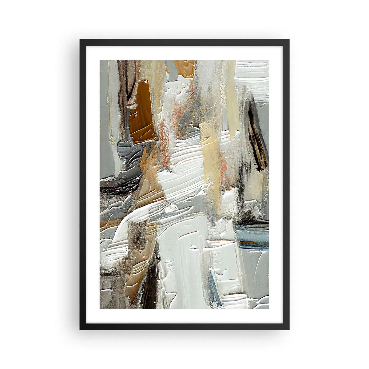 Póster en marco negro - Abstracción textural en tonos neutros - 50x70cm - Estratificación de colores - Decoración de pared moderna para salón y dormitorio ARTTOR