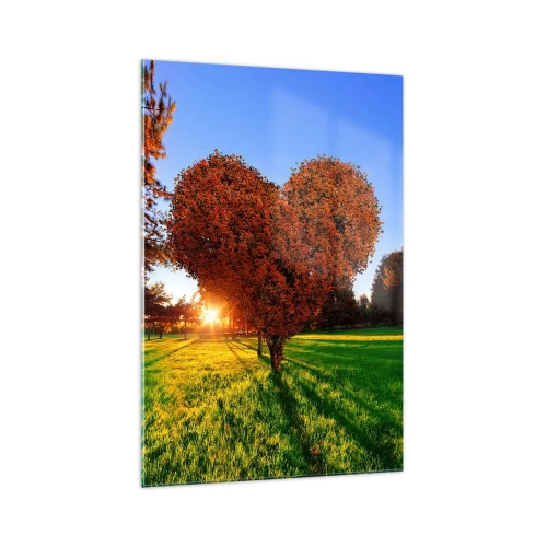 Cuadro sobre vidrio - Impresiones sobre Vidrio - Un árbol en forma de corazón en un paisaje otoñal. - 70x100cm - Y cómo no amar el otoño - Decoración de pared moderna para salón y dormitorio ARTTOR