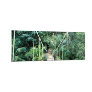 Cuadro sobre vidrio - Impresiones sobre Vidrio - Un puente colgante en una selva tropical llena de vegetación. - 140x50cm - ¡Bienvenido a la selva! - Decoración de pared moderna para salón y dormitorio ARTTOR