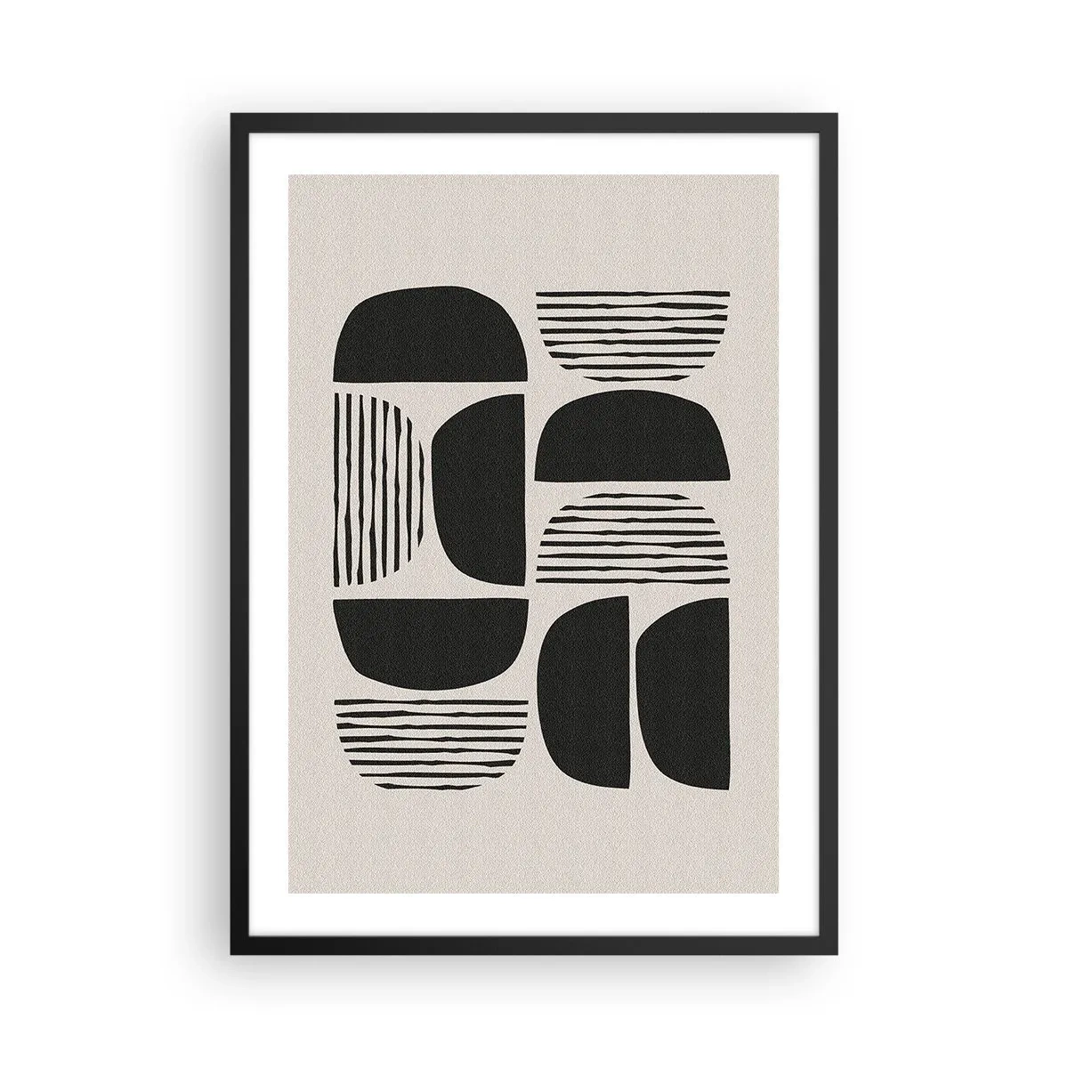 Póster en marco negro - Abstracción geométrica con formas y líneas negras. - 50x70cm - Arreglos a medias - Decoración de pared moderna para salón y dormitorio ARTTOR