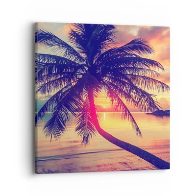 Cuadro sobre lienzo - Impresión de Imagen - Atardecer bajo las palmeras - 40x40 cm