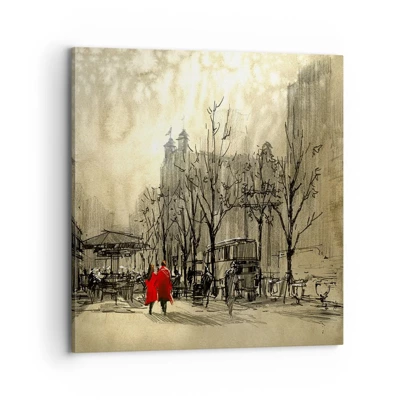 Cuadro sobre lienzo - Impresión de Imagen - Cita en la niebla de Londres  - 70x70 cm