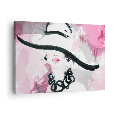 Cuadro sobre lienzo - Impresión de Imagen - Retrato de una dama en negro y rosa - 70x50 cm