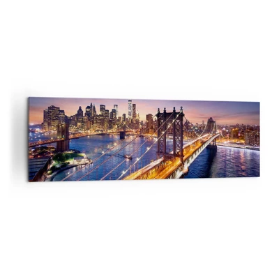 Cuadro sobre lienzo - Impresión de Imagen - Un puente luminoso hacia el corazón de la ciudad - 160x50 cm