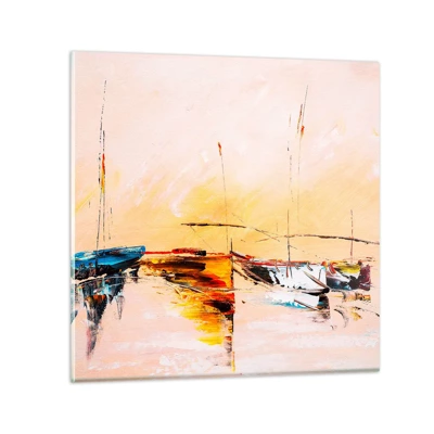 Cuadro sobre vidrio - Impresiones sobre Vidrio - Atardecer en el puerto deportivo - 40x40 cm