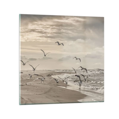 Cuadro sobre vidrio - Impresiones sobre Vidrio - El sonido del mar, el canto de los pájaros - 30x30 cm